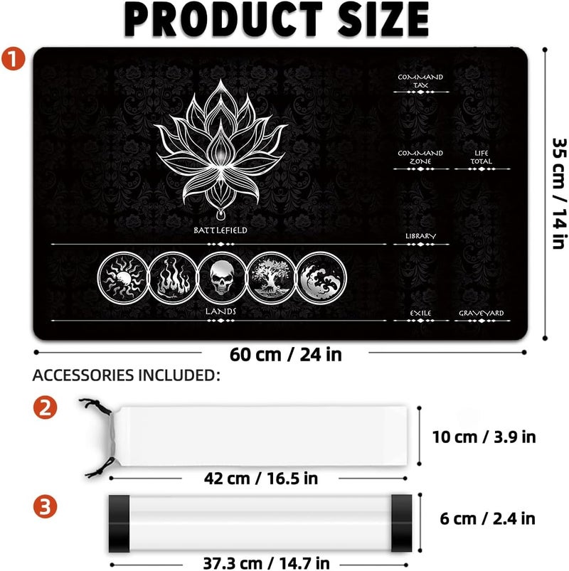 FROGIGO MTG Playmat with Play Zones – Magic Play mat Card Game Mat for Magic The Gathering, Lotus & Basic Lands Design, 24x14 inch, Stitched Edge, Non-Slip Base with Prismatic Playmat Tube-White Zone - Image 2